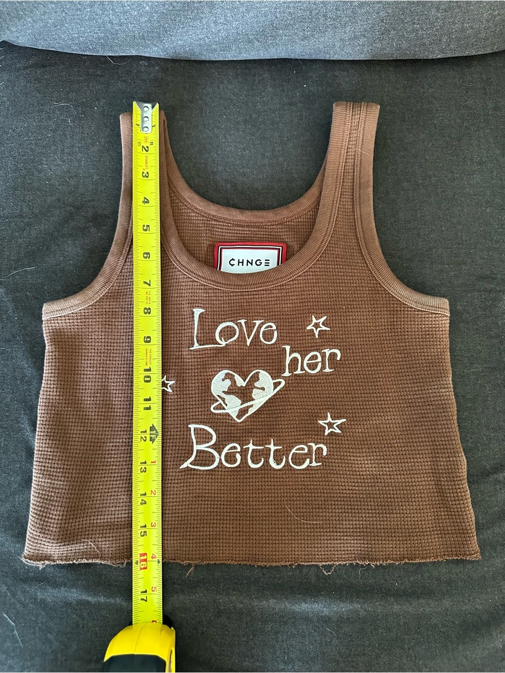 CHNGE Brown Waffle Knit "Love Her Better" Earth Crop Tank Top - Size S View 6